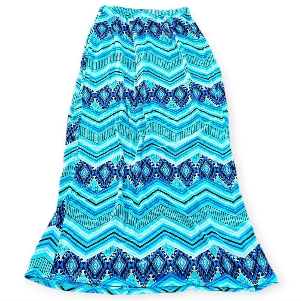 Just Be Geometric Teal Maxi Skirt,  pre loved size small